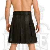 Men’s Black  Leather Utility Kilt with Gold Chain Scottish Kilts